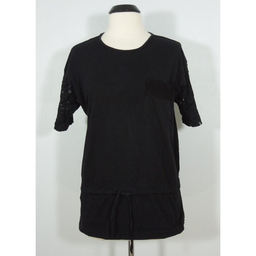 BOY BLUE Top One size Vintage Womens Black Lace Short Sleeves